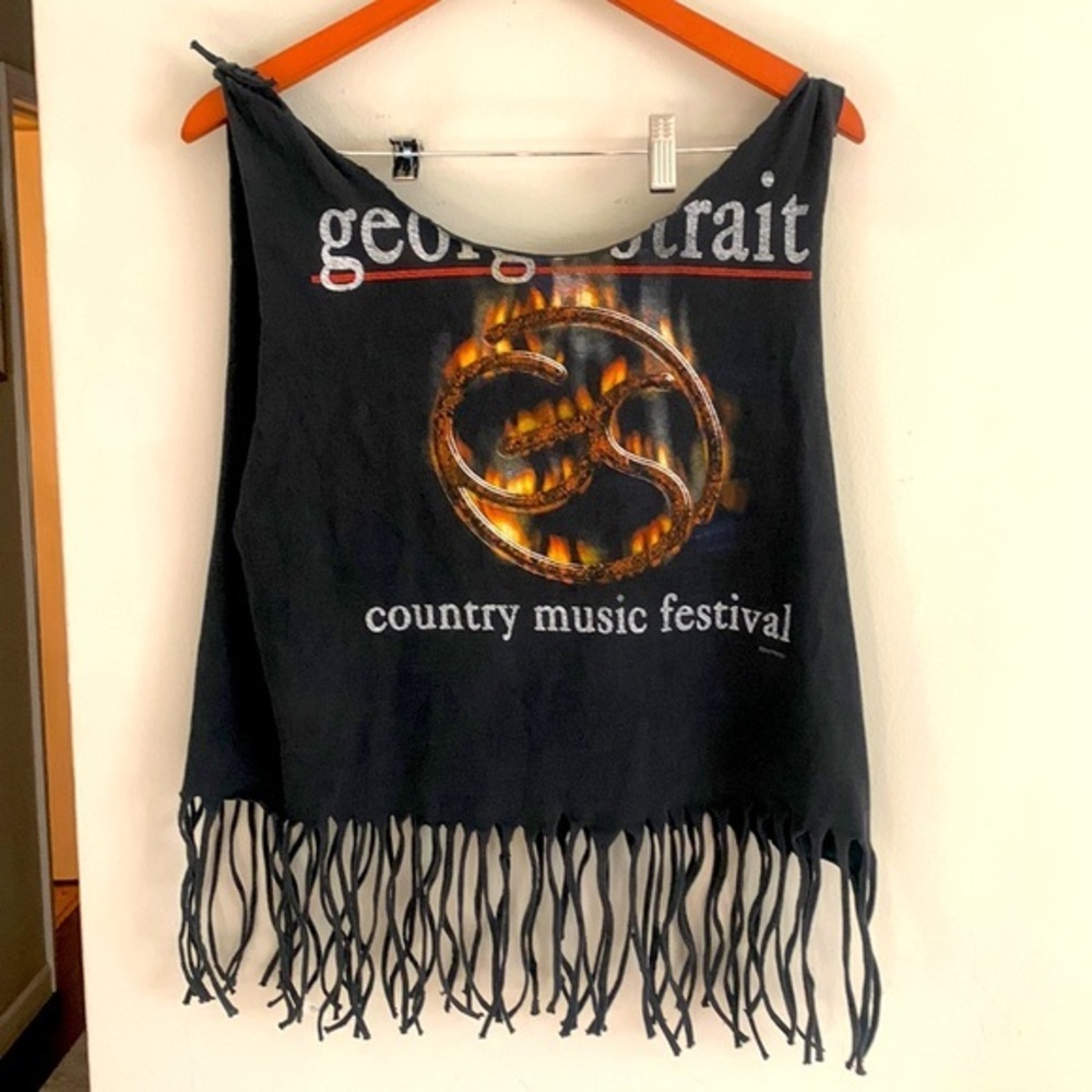 90’s Vintage George Strait Country Music Festival Western Cut Off T Shirt Fringe